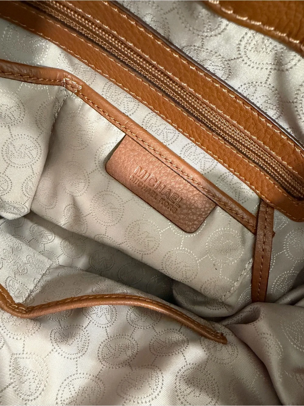 Michael Kors Cognac Leather Satchel with Gold-Tone Lock